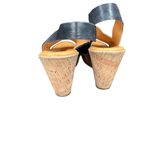 Korks by Kork-Ease Navy Stretch Slingback Open Toe Soft Leather Wedge Size 9 - Picture 8 of 9